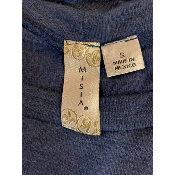 MISA Womens Tunic Blouse Small Blue Button Detail 3/4 Sleeve Normcore Preppy - Picture 4 of 8